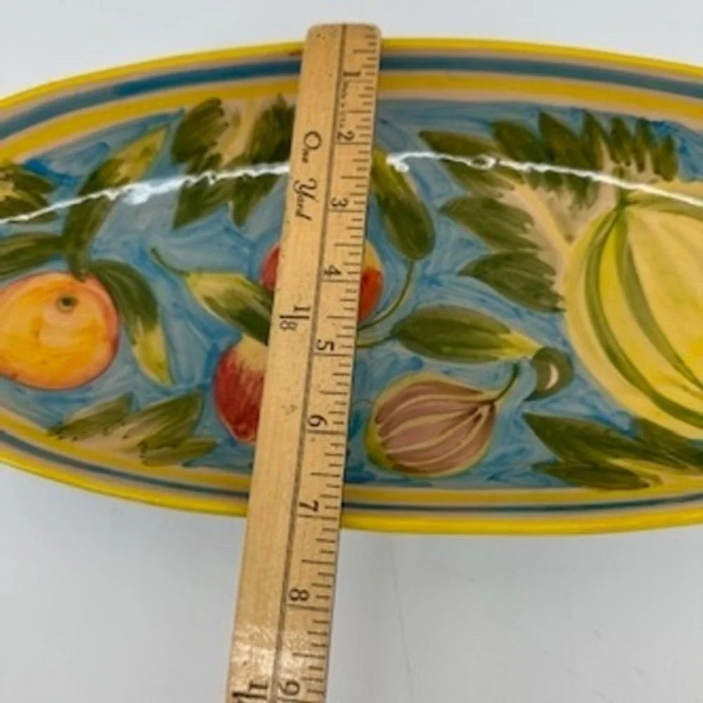 Le‎ Souk Tunisia Hand Painted Pottery Serving Platter Dish Fruit Motif Decor
